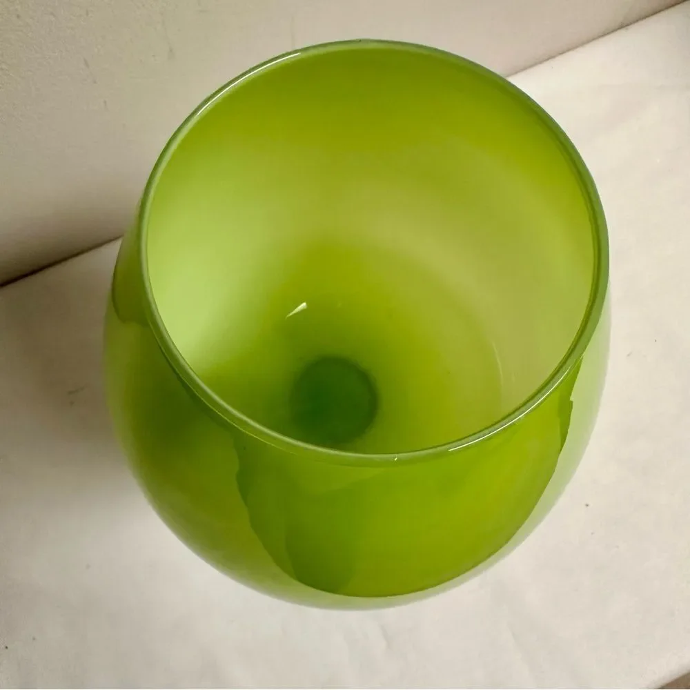 Vintage Chartreuse Green and Periwinkle Blue Italian Empoli Snifter Vase